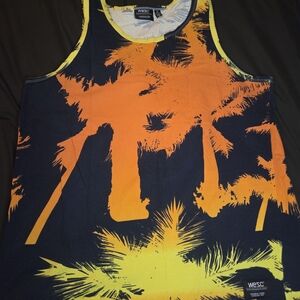 WESC Men’s Orange & Black Palm-Print Tank